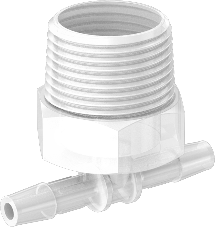 Dikenli Plastik Boru Bağlantı Parçası, Yüksek Saflık, 1/4" İç Çaplı Boru x 3/4 NPT Erkek için T