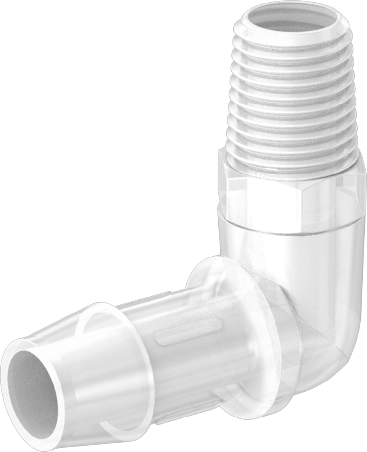 Dikenli Plastik Boru Bağlantı Parçası, Yüksek Saflık, 1/2" İç Çaplı Boru x 1/4 NPT Erkek için Dirsek