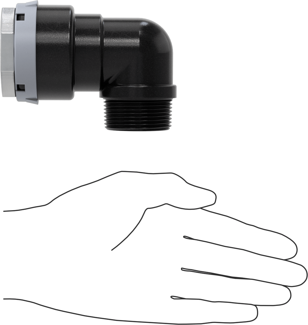 Basınçlı Hava için Hızlı Bağlantı Boru Bağlantı Parçası, Dirsek, 1-1/2" Dış Çaplı Boru için Dişi, 1-1/4 NPT Erkek, Gri