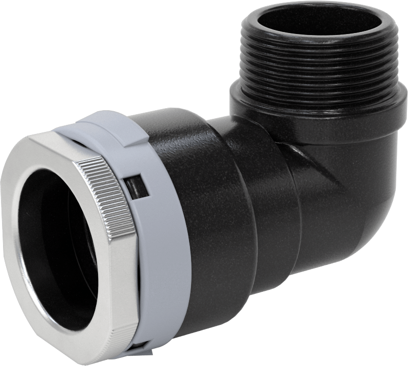 Basınçlı Hava için Hızlı Bağlantı Boru Bağlantı Parçası, Dirsek, 1-1/2" Dış Çaplı Boru için Dişi, 1-1/4 NPT Erkek, Gri