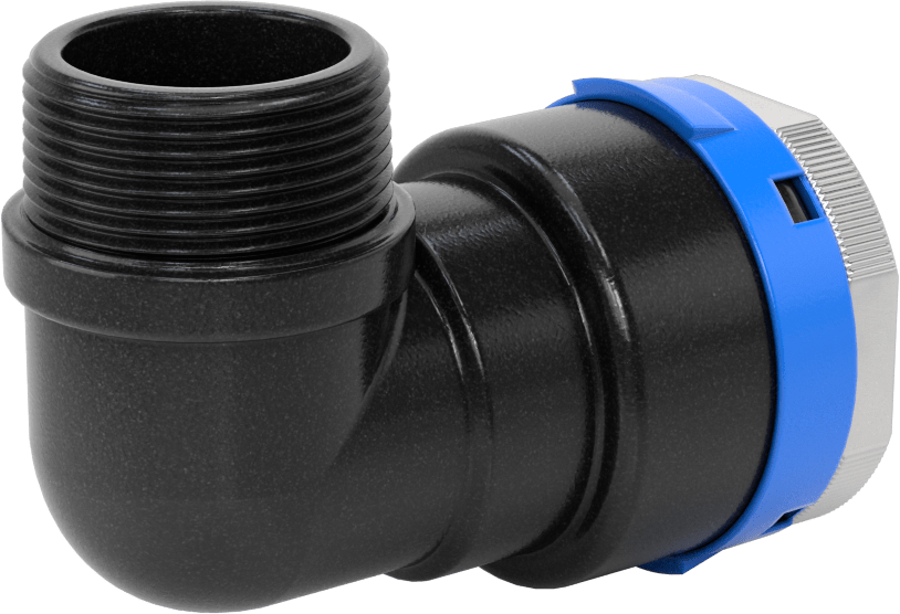 Basınçlı Hava için Hızlı Bağlantı Boru Bağlantı Parçası, Dirsek, 1-1/2" Dış Çaplı Boru için Dişi, 1-1/4 NPT Erkek, Mavi