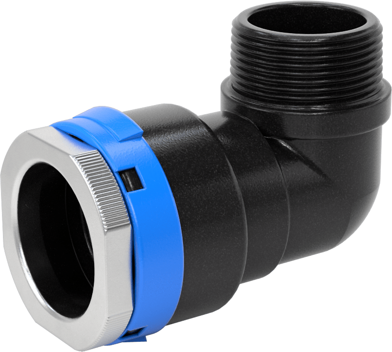 Basınçlı Hava için Hızlı Bağlantı Boru Bağlantı Parçası, Dirsek, 1-1/2" Dış Çaplı Boru için Dişi, 1-1/4 NPT Erkek, Mavi