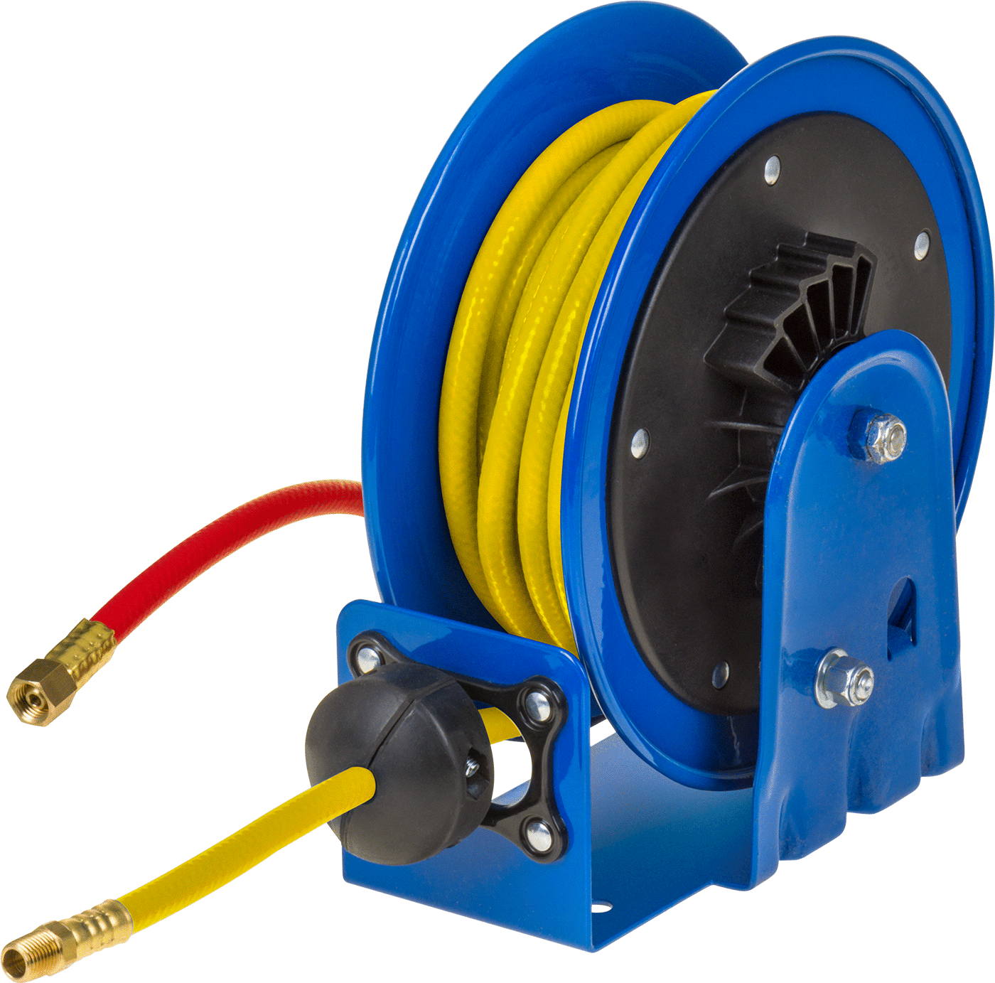 Hava Hortumlu Kompakt Makara, Mavi Makara, Sarı PVC Hortum, 1/4 Erkek x Dişi NPT, 15 ft Uzunluk