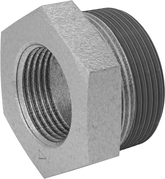 Galvanizli Demir Burçlu Düz Redüksiyon Adaptörü, Sızdırmazlık Maddeli, Düşük Basınç, 1-1/2 Erkek x 1 Dişi NPT