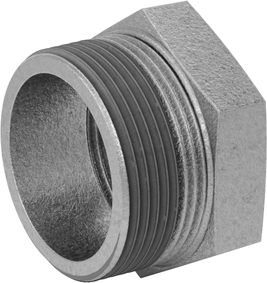 Galvanizli Demir Burçlu Düz Redüksiyon Adaptörü, Sızdırmazlık Maddeli, Düşük Basınç, 1-1/2 Erkek x 1-1/4 Dişi NPT