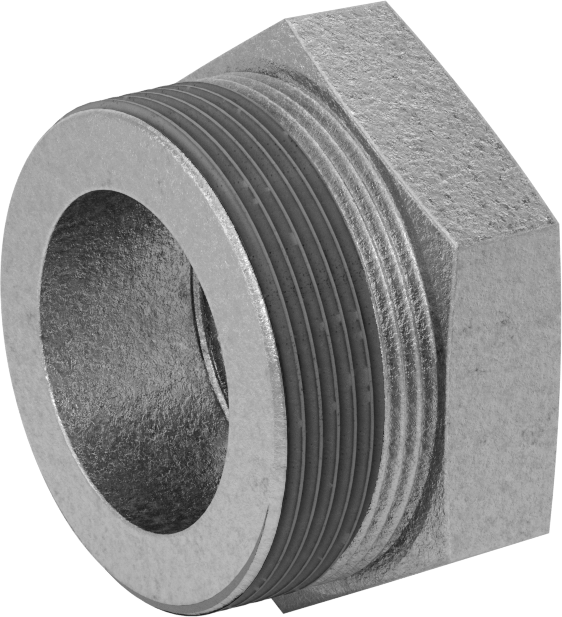 Galvanizli Demir Burçlu Düz Redüksiyon Adaptörü, Sızdırmazlık Maddeli, Düşük Basınç, 2 Erkek x 1-1/4 Dişi NPT