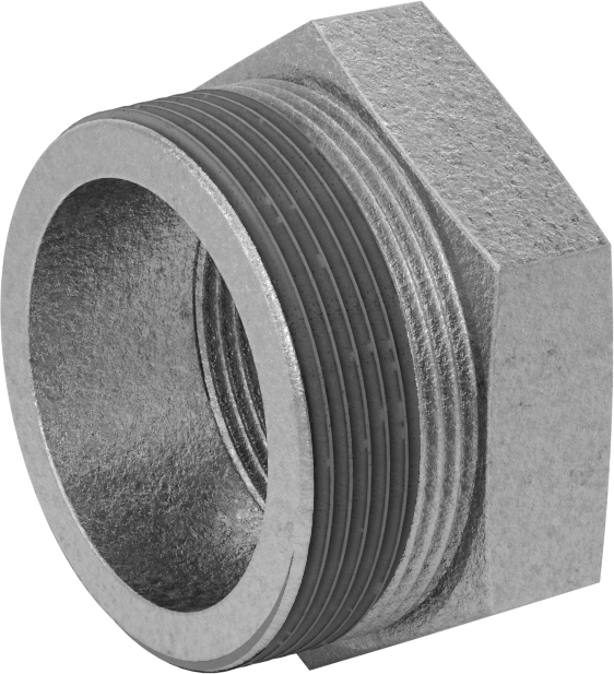 Galvanizli Demir Burçlu Düz Redüksiyon Adaptörü, Sızdırmazlık Maddeli, Düşük Basınç, 2 Erkek x 1-1/2 Dişi NPT