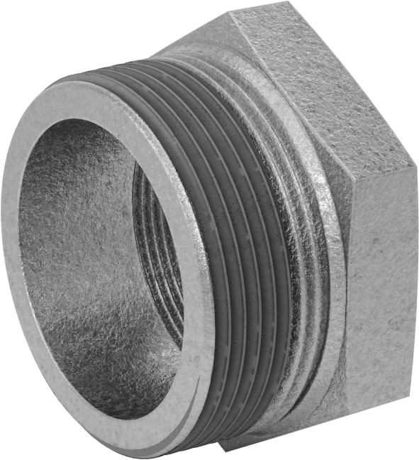Galvanizli Demir Burçlu Düz Redüksiyon Adaptörü, Sızdırmazlık Maddeli, Düşük Basınç, 2-1/2 Erkek x 2 Dişi NPT