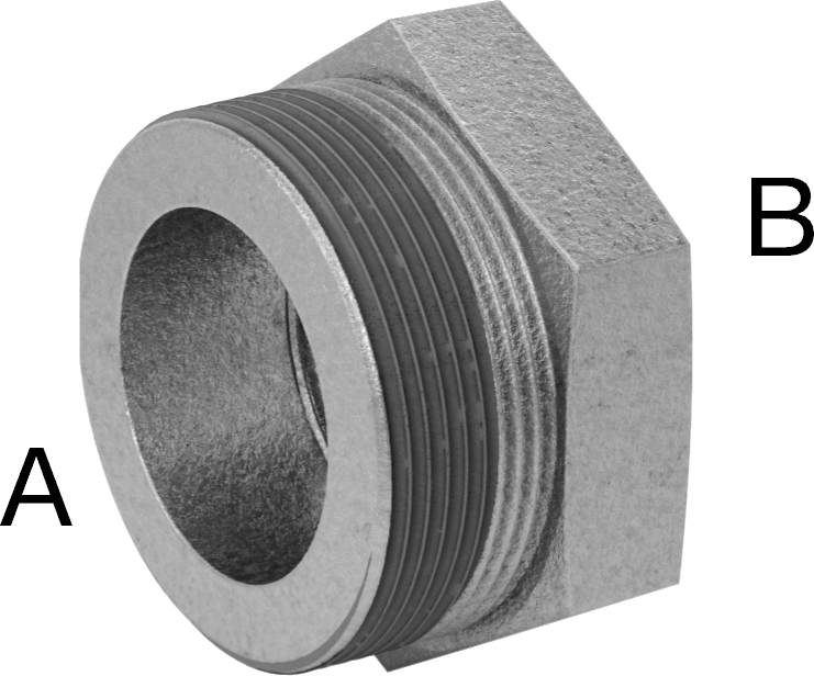 Galvanizli Demir Burçlu Düz Redüksiyon Adaptörü, Sızdırmazlık Maddeli, Düşük Basınç, 2 Erkek x 1-1/4 Dişi NPT