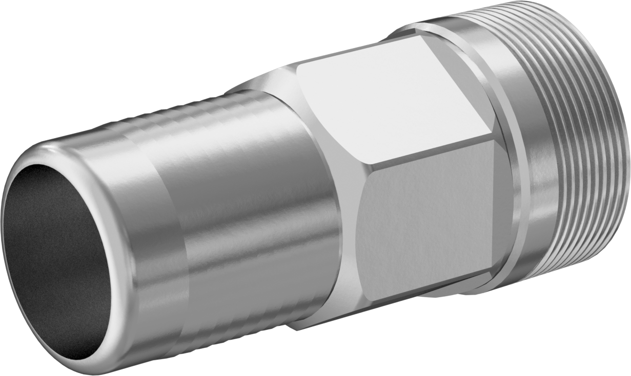Hava ve Su için Kolay Takılabilir Dikenli Hortum Adaptörü, Düz, 1-1/2" Hortum İç Çapı x 1-1/2 BSPT Erkek
