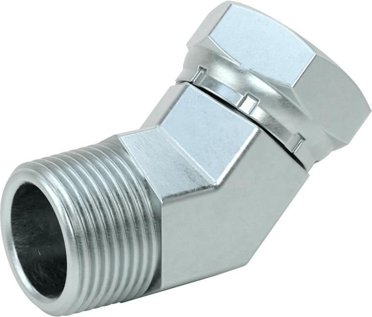 Hidrolik Sıvı için Çinko Kaplı Çelik Hortum Bağlantı Elemanı, Döner Başlıklı 45 Derece Adaptör, 1 NPSM Dişi x 1 NPT/NPTF Erkek