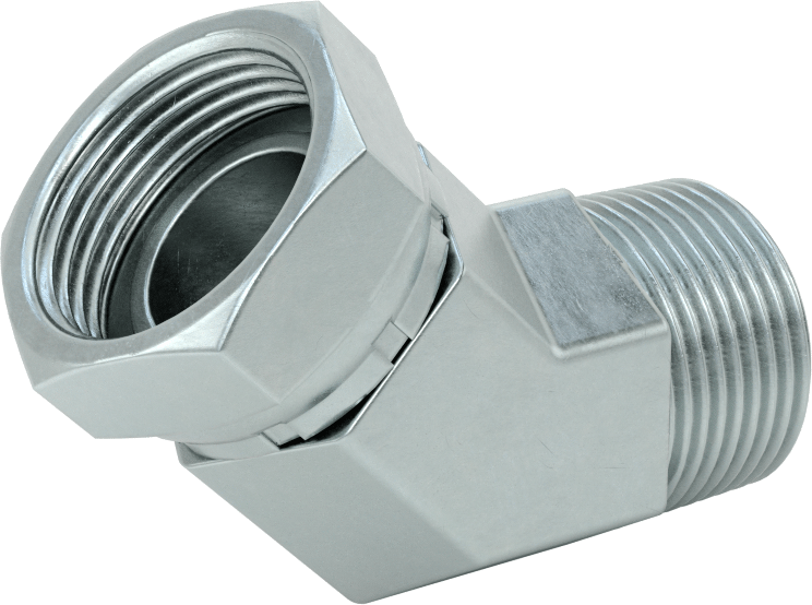 Hidrolik Sıvı için Çinko Kaplı Çelik Hortum Bağlantı Elemanı, Döner Başlıklı 45 Derece Adaptör, 1 NPSM Dişi x 1 NPT/NPTF Erkek