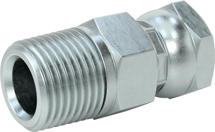 Hidrolik Sıvı için Çinko Kaplı Çelik Hortum Bağlantı Elemanı, Döner Adaptör, 1/4 NPSM Dişi x 3/8 NPT/NPTF Erkek