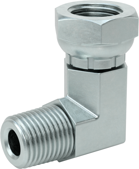 Hidrolik Sıvı için Çinko Kaplı Çelik Hortum Bağlantı Elemanı, Döner Başlıklı 90 Derece Adaptör, 1/8 NPSM Dişi x NPT/NPTF Erkek