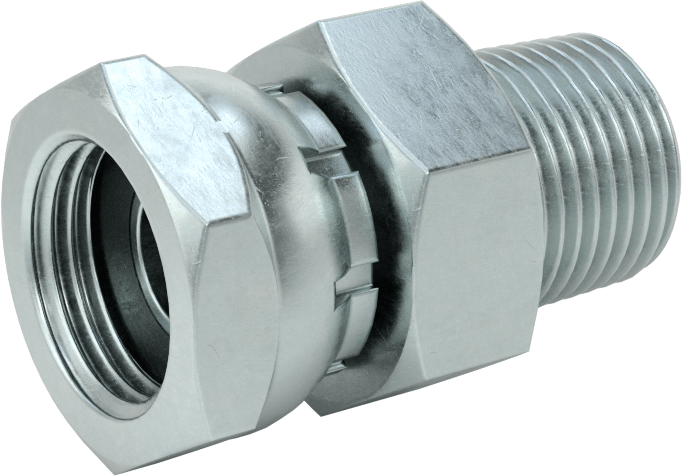Hidrolik Sıvı için Çinko Kaplı Çelik Hortum Bağlantı Elemanı, Döner Başlıklı Adaptör, 3/8 NPSM Dişi x 3/8 NPT/NPTF Erkek