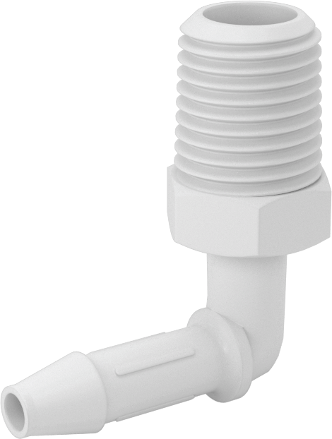 Kimyasallarla Kullanım için Dikenli Bağlantı Parçası, Dirsek, 1/4" Boru İç Çapı x 1/4 NPT Erkek için, 150°F Maksimum