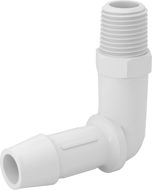 Kimyasallarla Kullanım için Dikenli Bağlantı Parçası, Dirsek, 3/8" Boru İç Çapı x 1/8 NPT Erkek, 150°F Maksimum