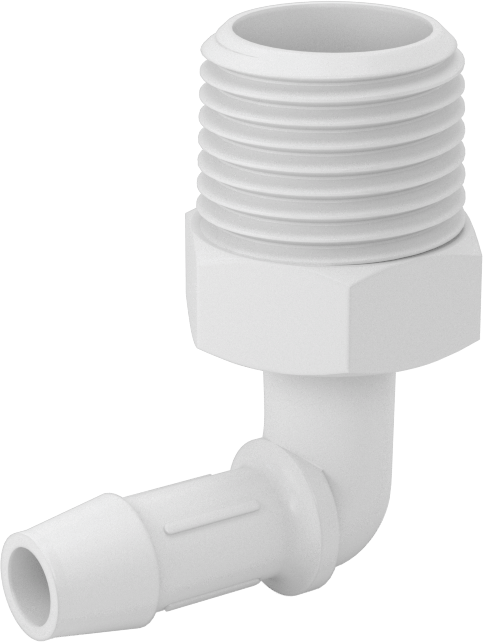 Kimyasallarla Kullanım için Dikenli Bağlantı Parçası, Dirsek, 3/8" Boru İç Çapı x 1/2 NPT Erkek, 150°F Maksimum