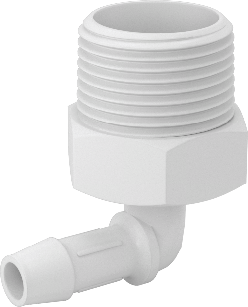 Kimyasallarla Kullanım için Dikenli Bağlantı Parçası, Dirsek, 3/8" Boru İç Çapı x 3/4 NPT Erkek için, 150°F Maksimum
