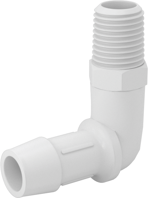 Kimyasallarla Kullanım için Dikenli Bağlantı Parçası, Dirsek, 1/2" Boru İç Çapı x 1/4 NPT Erkek için, 150°F Maksimum
