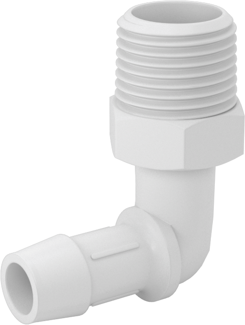 Kimyasallarla Kullanım için Dikenli Bağlantı Parçası, Dirsek, 1/2" Boru İç Çapı x 1/2 NPT Erkek için, 150°F Maksimum