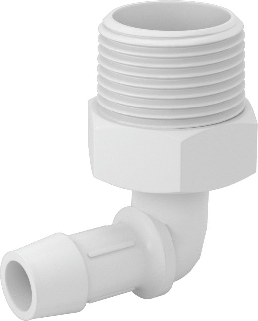 Kimyasallarla Kullanım için Dikenli Bağlantı Parçası, Dirsek, 1/2" Boru İç Çapı x 3/4 NPT Erkek, 150°F Maksimum