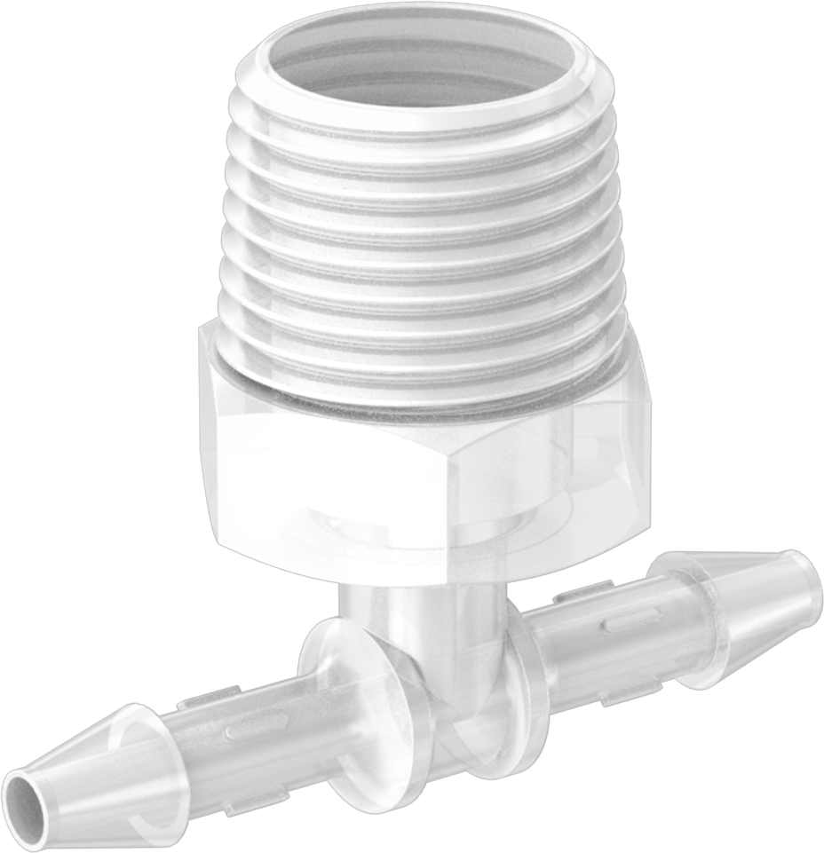 Kimyasallarla Kullanım için Dikenli Bağlantı Parçası, T, 1/4" Boru İç Çapı x 1/2 NPT Erkek için, 150°F Maksimum