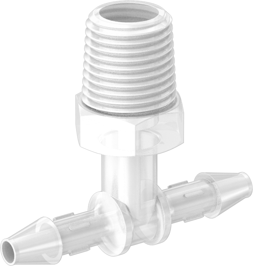 Kimyasallarla Kullanım için Dikenli Bağlantı Parçası, T, 5/32" boru iç çapı x 1/8 NPT erkek için, 150°F Maksimum