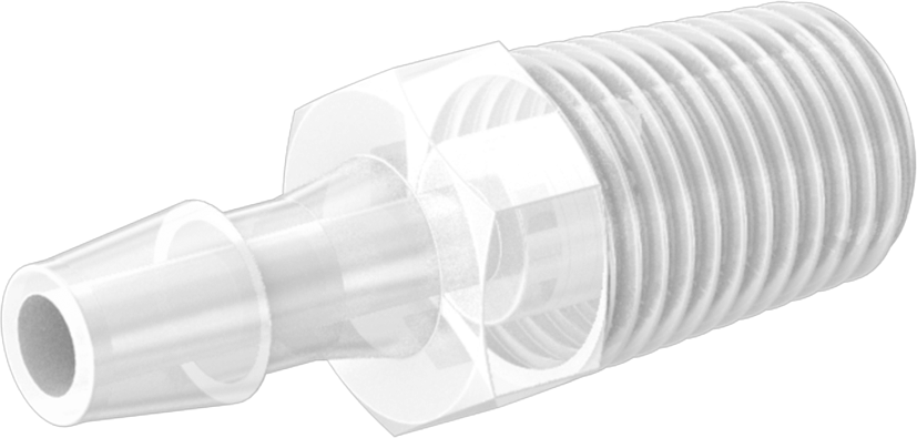Kimyasallarla Kullanım için Dikenli Bağlantı Parçası, 1/8" Boru İç Çapı x 1/16 NPT Erkek, 150°F Maksimum