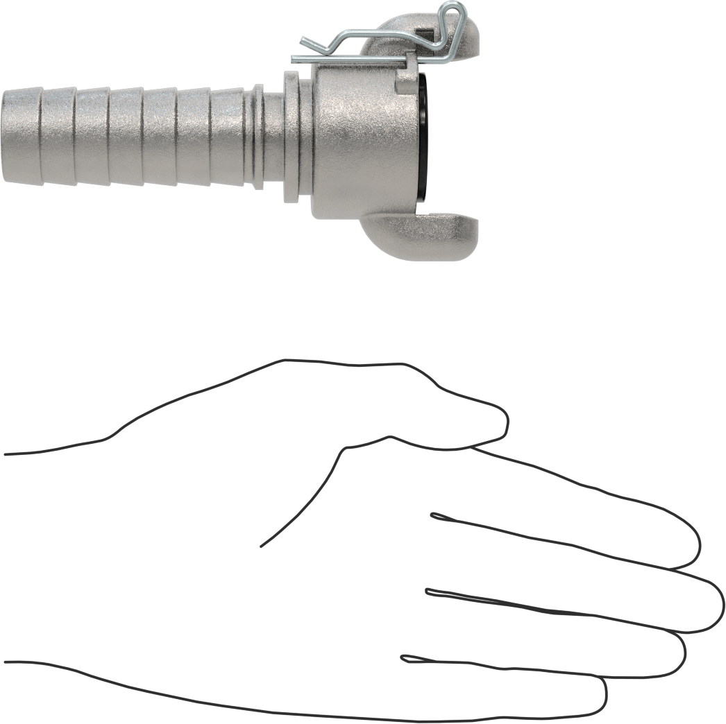 Twist-Claw Hortum Bağlantısı, 1 inç iç çaplı hortumlar için dikenli uçlu 316 paslanmaz çelik adaptör