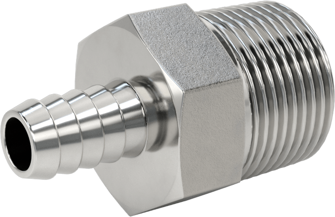 Kimyasallar ve Petrol için Dikenli Hortum Bağlantı Parçası, 316 Paslanmaz Çelik, Adaptör, 3/8" Hortum İç Çapı x 3/4 NPT Erkek