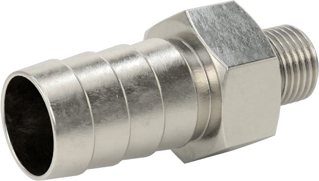 Kimyasallar ve Petrol için Dikenli Hortum Bağlantı Parçası, 316 Paslanmaz Çelik, 1/2" Hortum İç Çapı x M10x 1 mm Erkek, Viton® Conta