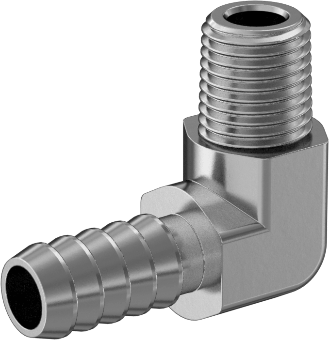 Kimyasallar ve Petrol için Dikenli Hortum Bağlantı Parçası, 316 Paslanmaz Çelik 3/8" Hortum İç Çapı için 90 Derece Adaptör, 1/4 NPT Erkek