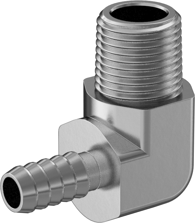 Kimyasallar ve Petrol için Dikenli Hortum Bağlantı Parçası, 316 Paslanmaz Çelik 3/8" Hortum İç Çapı için 90 Derece Adaptör, 1/2 NPT Erkek