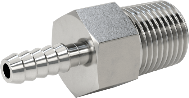 Kimyasallar ve Petrol için Dikenli Hortum Bağlantı Parçası, 316 Paslanmaz Çelik, Adaptör, 1/8" Hortum İç Çapı x 1/8 NPT Erkek için