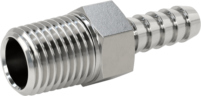 Kimyasallar ve Petrol için Dikenli Hortum Bağlantı Parçası, 316 Paslanmaz Çelik, Adaptör, 1/4" Hortum İç Çapı x 1/4 NPT Erkek için