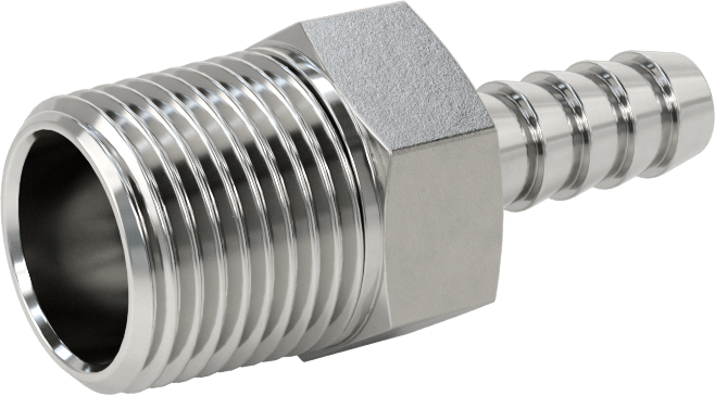 Kimyasallar ve Petrol için Dikenli Hortum Bağlantı Parçası, 316 Paslanmaz Çelik, Adaptör, 1/4" Hortum İç Çapı x 3/8 NPT Erkek