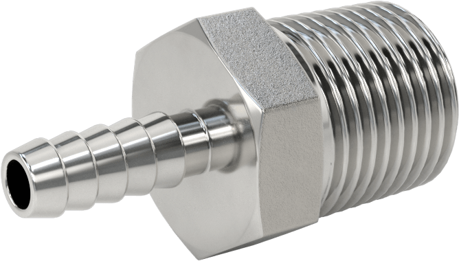 Kimyasallar ve Petrol için Dikenli Hortum Bağlantı Parçası, 316 Paslanmaz Çelik, Adaptör, 1/4" Hortum İç Çapı x 1/2 NPT Erkek için