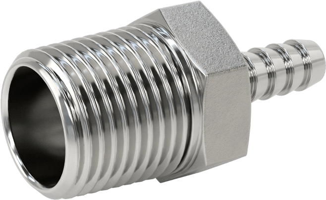 Kimyasallar ve Petrol için Dikenli Hortum Bağlantı Parçası, 316 Paslanmaz Çelik, Adaptör, 1/4" Hortum İç Çapı x 1/2 NPT Erkek için
