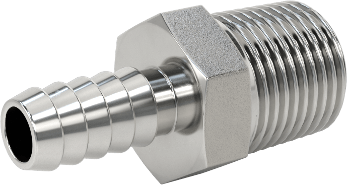 Kimyasallar ve Petrol için Dikenli Hortum Bağlantı Parçası, 316 Paslanmaz Çelik, Adaptör, 3/8" Hortum İç Çapı x 1/2 NPT Erkek için