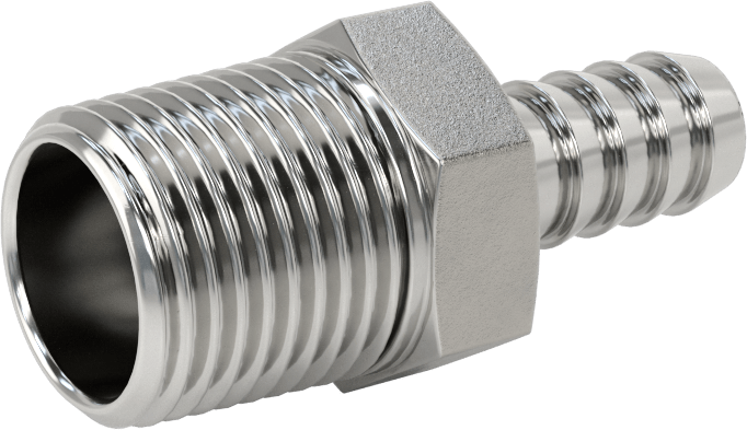 Kimyasallar ve Petrol için Dikenli Hortum Bağlantı Parçası, 316 Paslanmaz Çelik, Adaptör, 3/8" Hortum İç Çapı x 1/2 NPT Erkek için