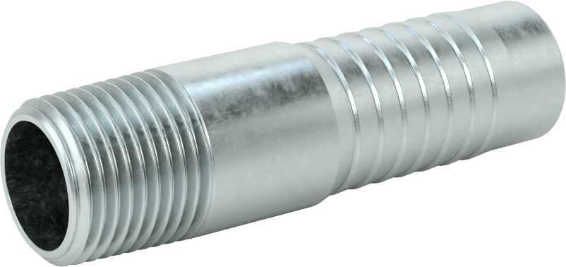 Hava ve Su için Kolay Takılabilir Dikenli Hortum Adaptörü, Düz, Çinko Kaplı Çelik, 3/4" Hortum İç Çapı x 1/2 NPT Erkek