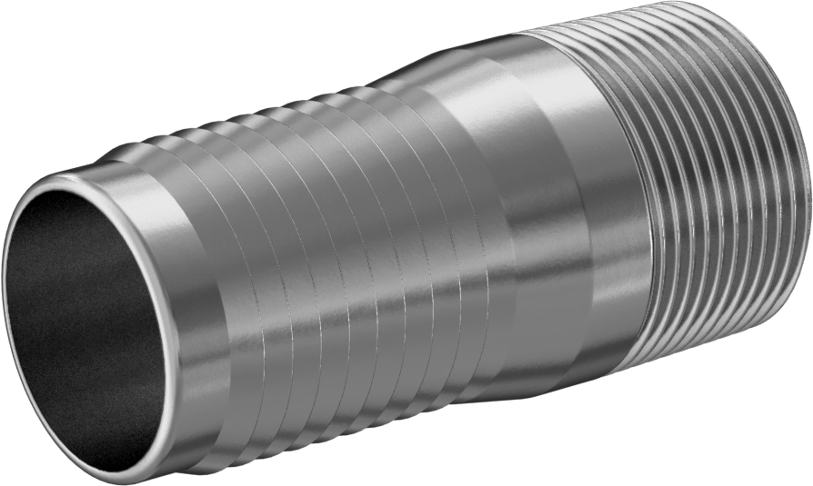 Hava ve Su için Kolay Takılabilir Dikenli Hortum Adaptörü, Düz, Çinko Kaplı Çelik, 1,5" Hortum İç Çapı x 1-1/4 NPT Erkek