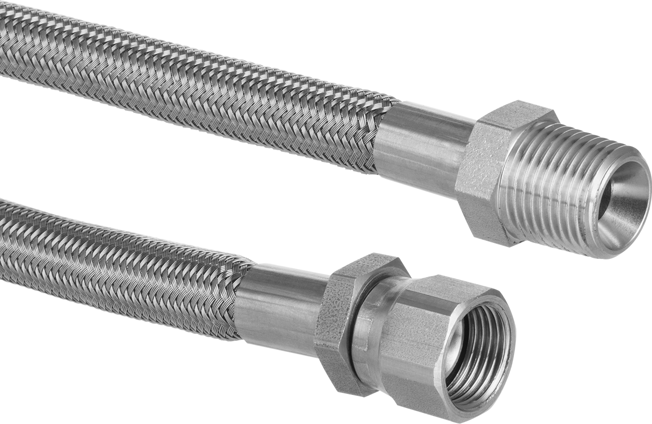 Bağlantı Parçaları ile Yüksek Basınçlı Örgülü Kimyasal Hortum, 3/8 NPT Erkek x 9/16"-18 Flare UNF Dişi