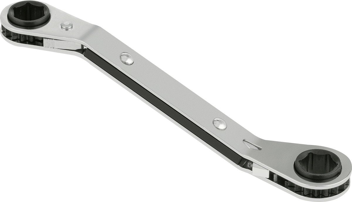 Derin Ofsetli Cırcırlı Çift Başlı Kutu Anahtarı, 6 Uçlu Açıklıklar, 13 mm x 14 mm Boyut, 6-3/4" Toplam Uzunluk