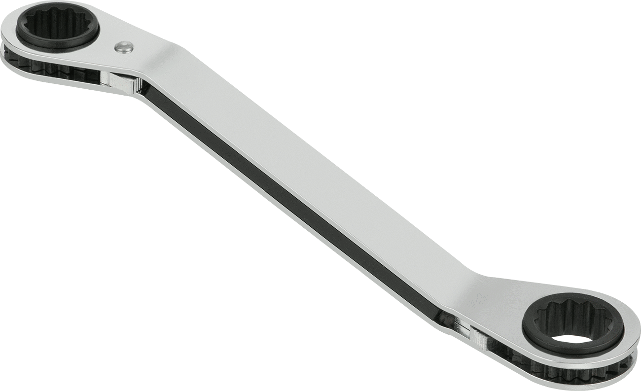 Derin Ofsetli Cırcırlı Çift Başlı Kutu Anahtarı, 12-Uçlu Açıklıklar, 16 mm x 18 mm Boyut, 8" Toplam Uzunluk