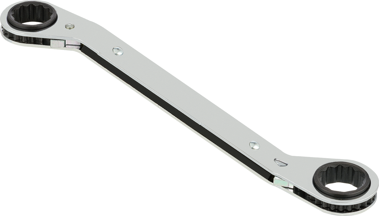 Derin Ofsetli Cırcırlı Çift Başlı Kutu Anahtarı, 12-Uçlu Açıklıklar, 19 mm x 21 mm Boyut, 9-1/8" Toplam Uzunluk
