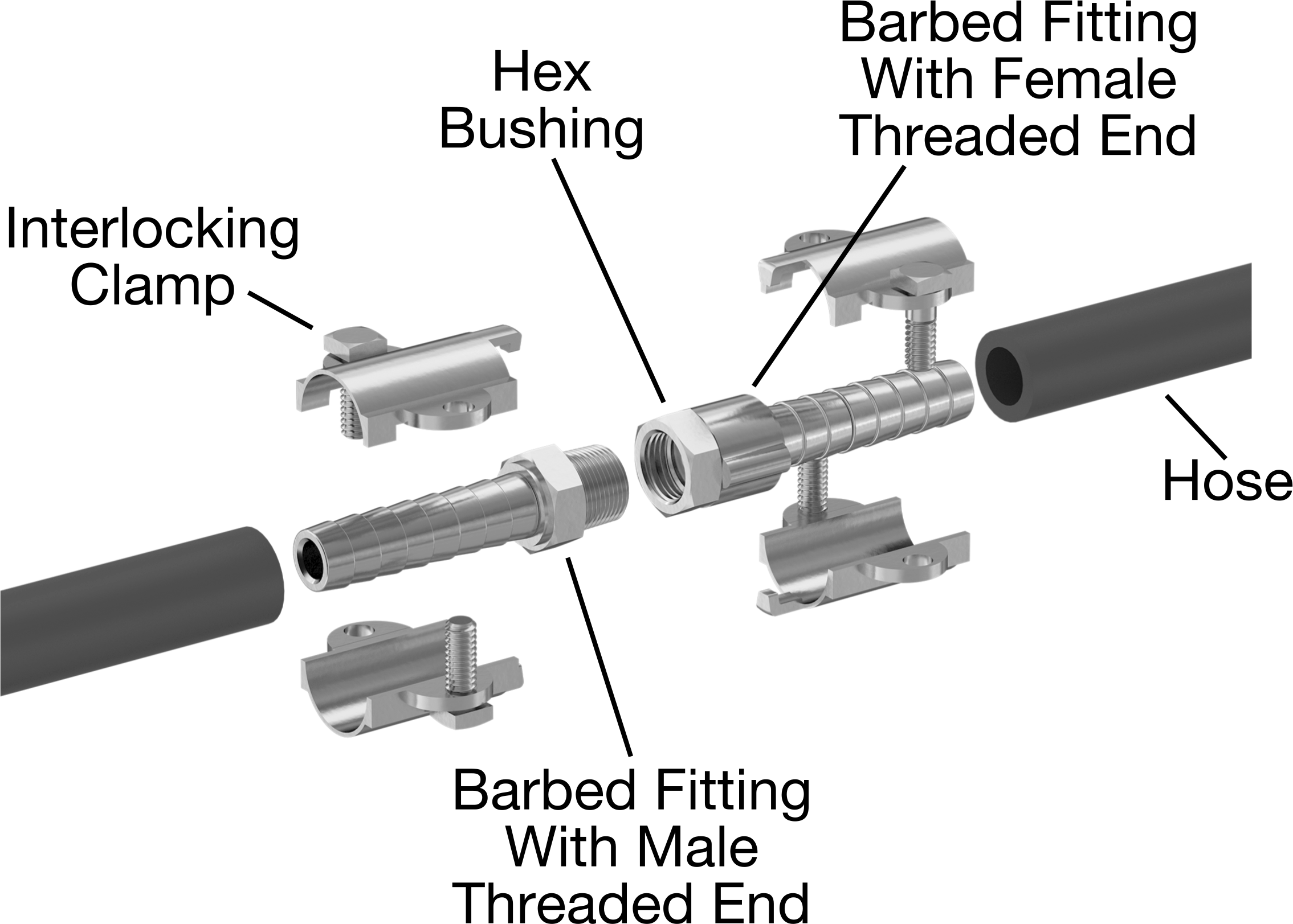 Buhar için Kilitli Kelepçeli Hortum Adaptörü, 1/2" Hortum İç Çapı için, 1-1/16" Maksimum Hortum Dış Çapı, 1/2 NPT Erkek