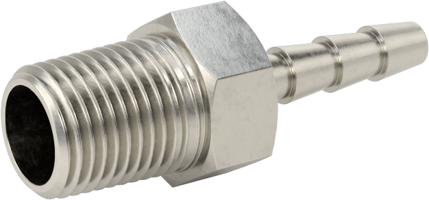 Dikenli Hortum Bağlantı Parçası, 303 Paslanmaz Çelik Düz Adaptör, 1/8" Hortum İç Çapı, 1/8 BSPT Erkek
