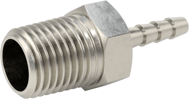 Dikenli Hortum Bağlantı Parçası, 303 Paslanmaz Çelik Düz Adaptör, 1/8" Hortum İç Çapı, 1/4 BSPT Erkek
